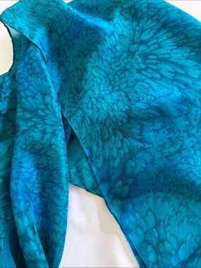 Vibrant Teal Blue Patterned Silk Scarf